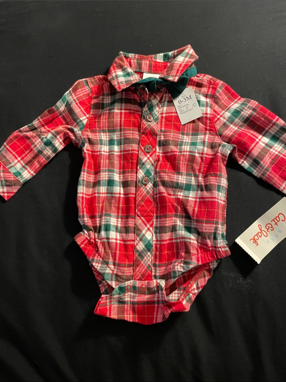 Cat & Jack Red and Green Plaid Long-Sleeve Baby Bodysuit